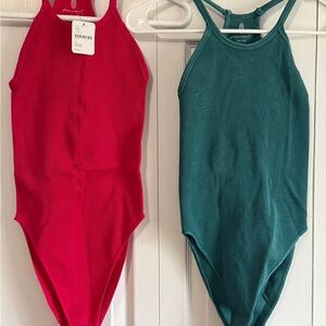 FP Movement by Free People Red and Green Bodysuit Sleek Design